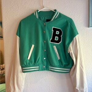 Love Tree Green and White Varsity Jacket
